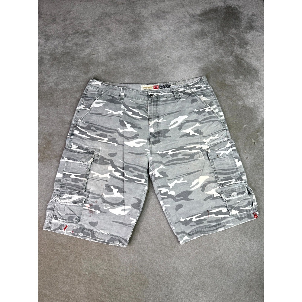 Ecko Unltd. Montego Cargo Shorts Mens 42 Gray Camouflage Denim Cotton High Rise